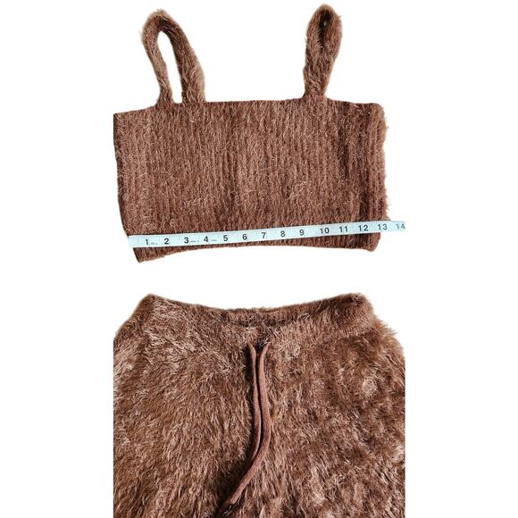 Bootaybag Aspen fuzzy brown set crop top shorts lounge sleep small EUC perfect - Picture 6 of 9